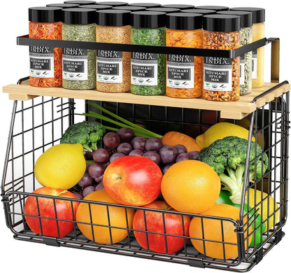 2 Pack Magnetic Shelf for Fridge, Fruit Potato Onion Storage Bins | Magnetic Basket with Lid, Side of Fridge Storage, Produce Basket for Fruits Vegetables Spices, Kitchen Pantry Organizer