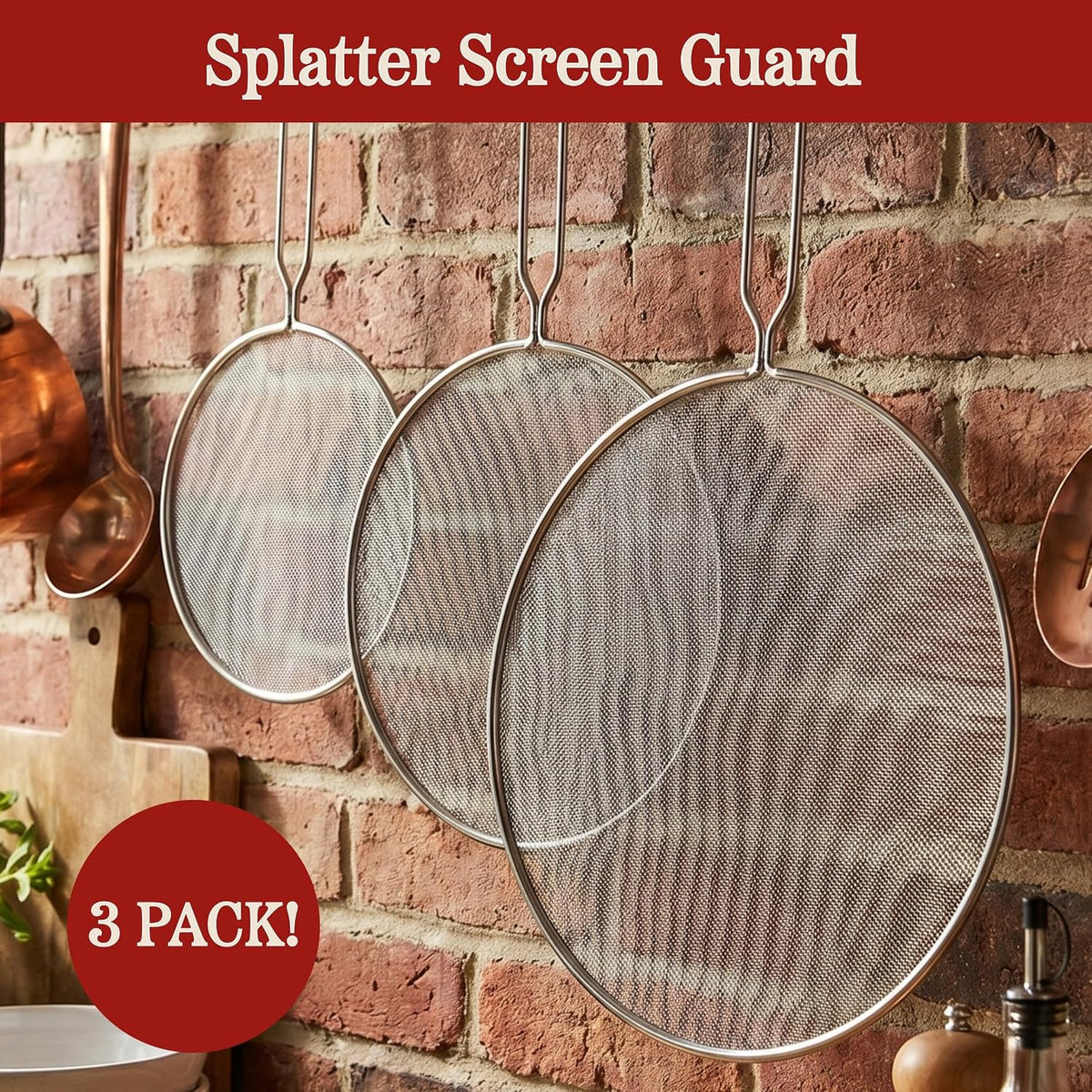 Classic Cuisine Splatter Screen Set, Silver, 3-Piece-Set, 17.25”/16”/15.25”