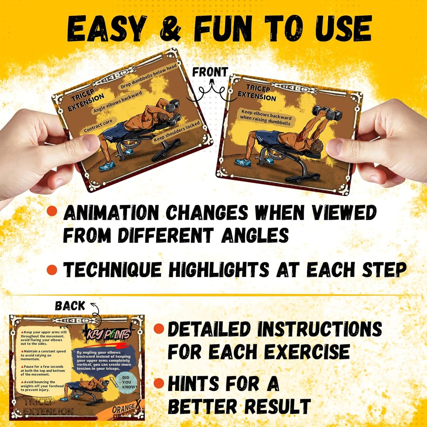 OrangeX Lenticular Workout Cards – Holographic Animated Exercise Guide for 6 Major Muscle Groups, with Tips, Challenges & Beginner-Friendly Weight Training Breakdown