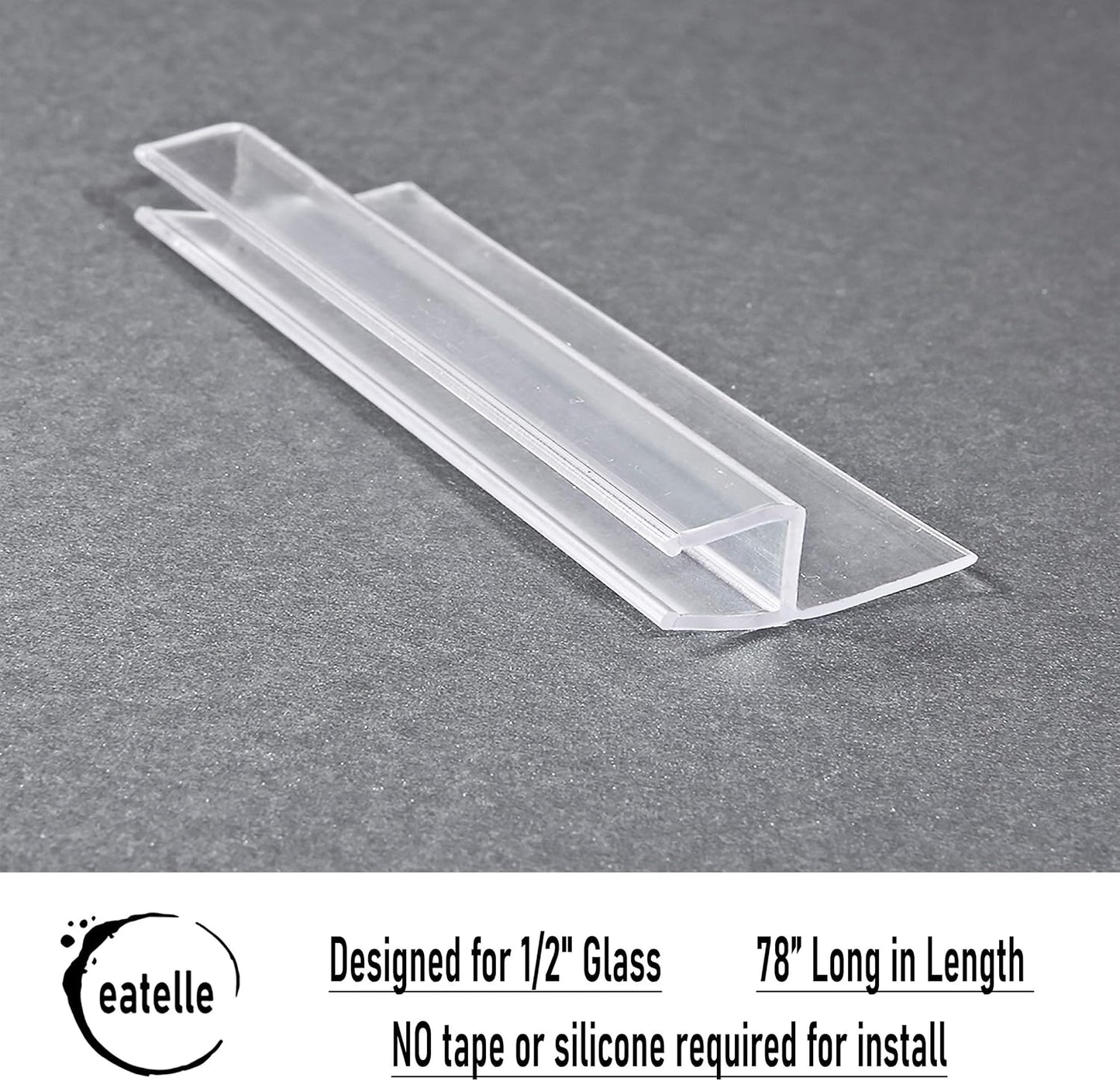 eatelle Frameless Shower Door Side Seal Strip for 3/8 Inch (10mm) Glass, Vertical Polycarbonate H-Jamb 180 Degree 78" Long