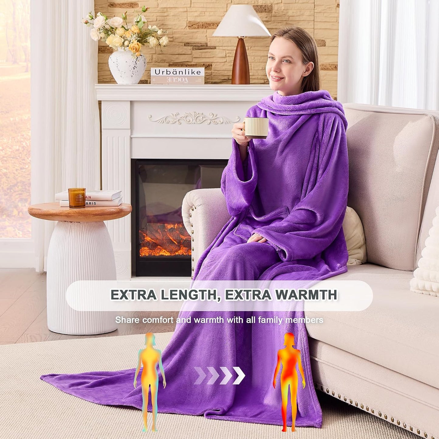 IFNOW Fleece Wearable Blanket with Sleeves, Oversized Snuggle Robe