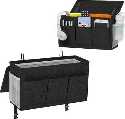 Bedside Caddy Bedside Storage Hanging Organizer for Bunk Dorm Bed Rail | Bed Caddy with Hooks, Top Bunks and Dorm Essentials for Water, Tissues, Tablets, Books, Phones, Remotes and Other Necessories