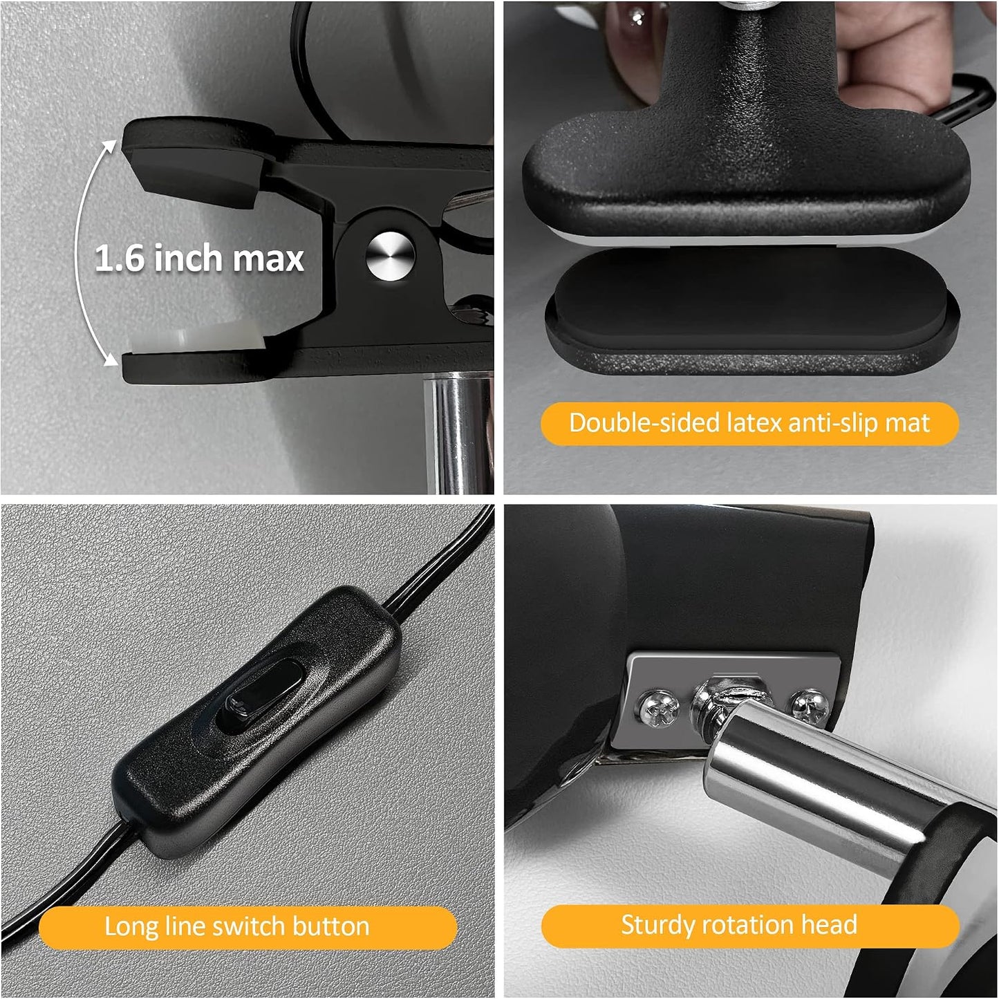 Clamp Light, Super Bright Clip Lamp for Book Reading in Bed Headboard Light, Easy to Attach Illumination Powerful Small Compact Clamp Lamp Black