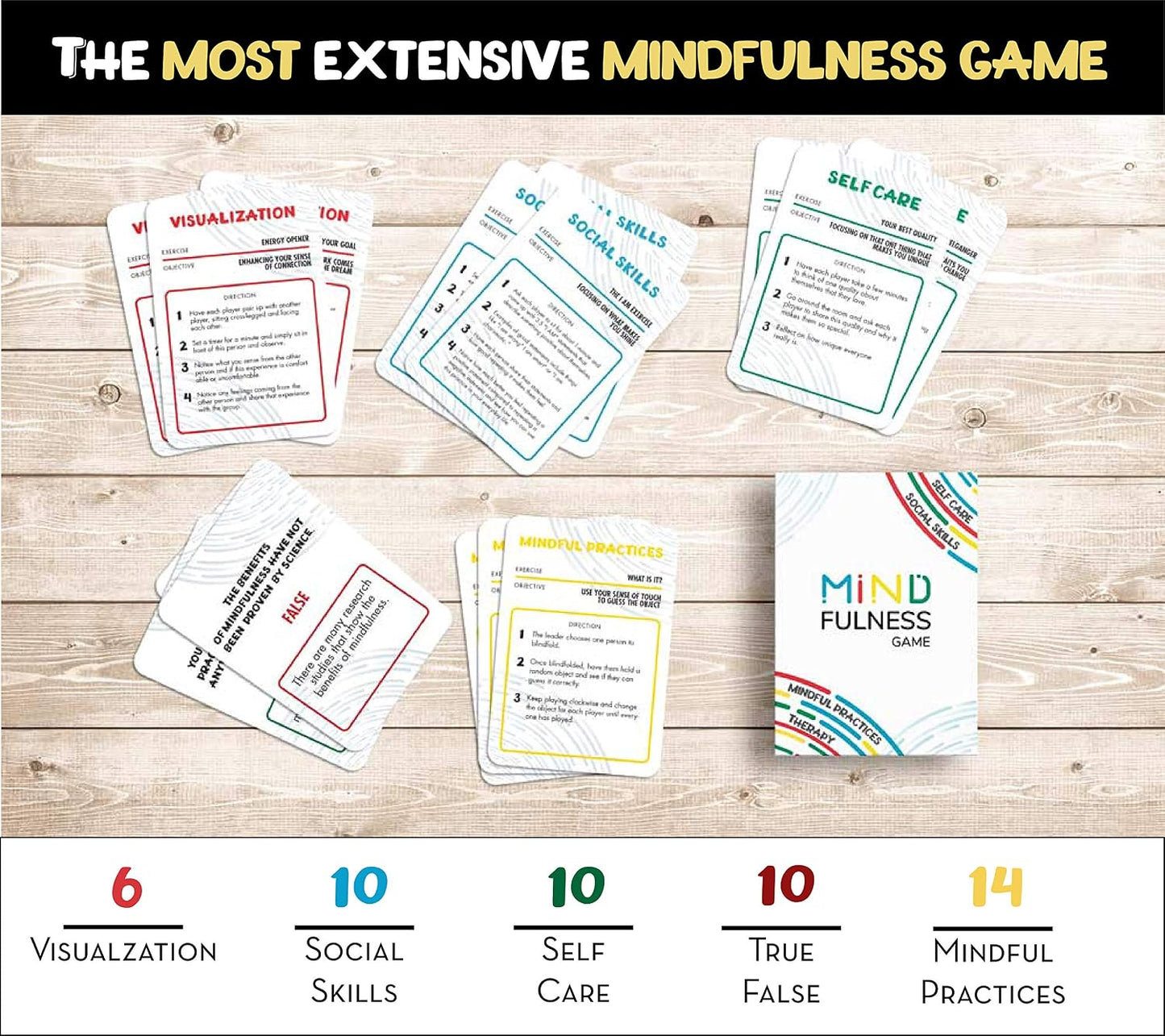 Mindfulness Therapy Game: Teaches Social Skills, Self Care & More for Kids, Teens & Adults. 50 Cards