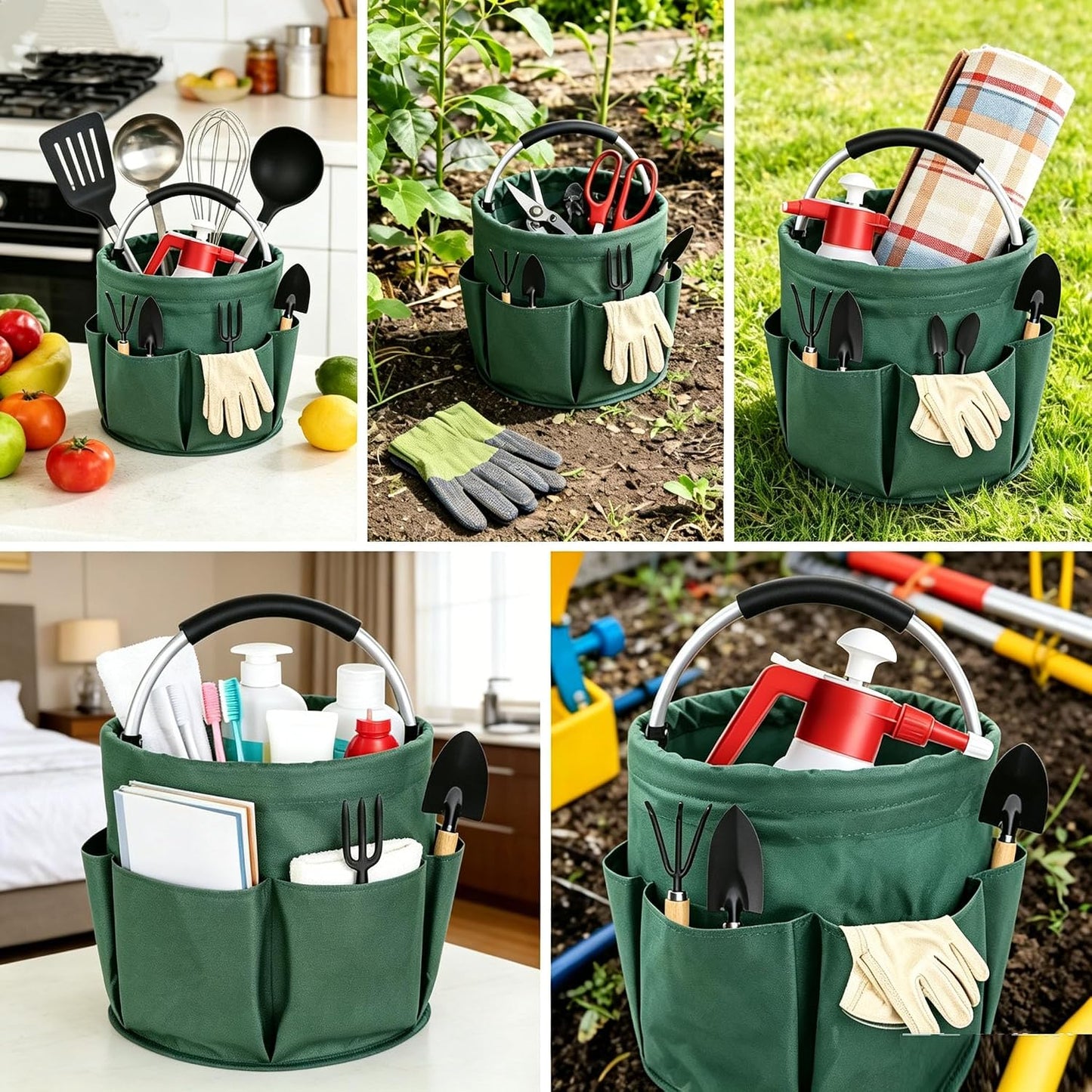 Cleaning Caddy with Handle,Cleaning Supplies 17L Foldable Storage Basket | Portable Multi Bucket Organiser Mop Bucket for Home Garden (Black)-11 x 11inches
