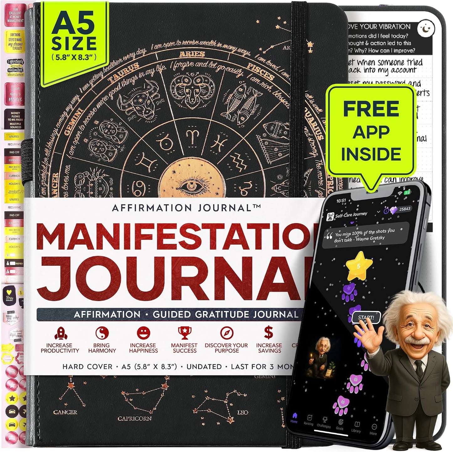 Freedom Mastery Daily Journal of Gratitude, Productivity & Habit Tracker | Undated 90-Day Planner with Daily Reflection, Mindfulness, Positivity, Vision Board & Stickers, Gratitude Journal for Women