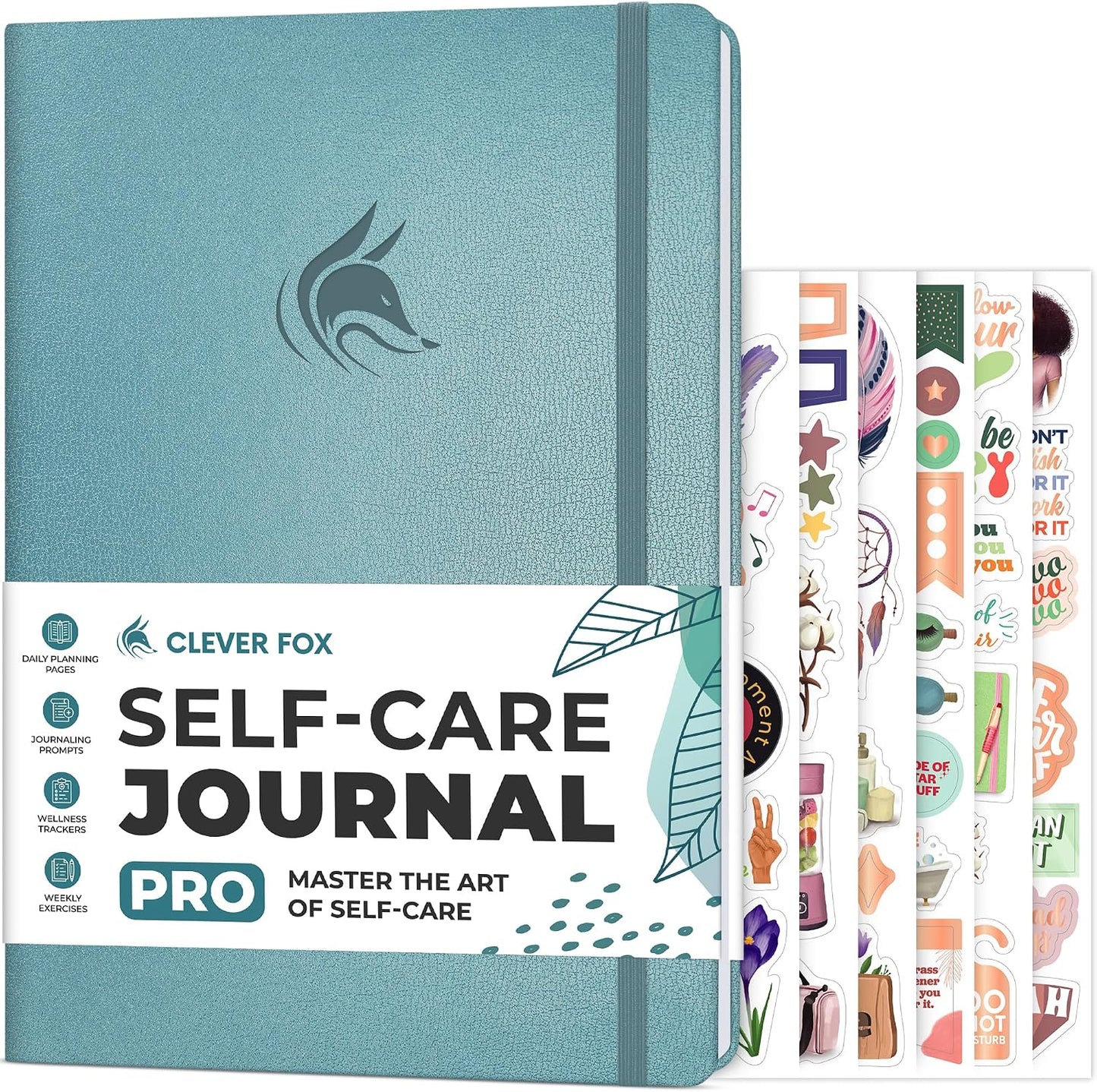 Clever Fox Self-Care Journal PRO for Women, Mental Health, Seashell | Guided daily life reflection, wellness, gratitude, and mood prompts, habit tracker, 7x10 in, eco leather hardcover