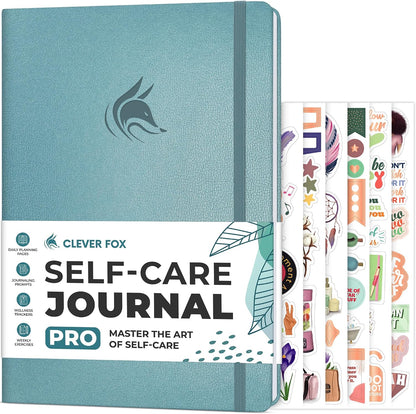 Clever Fox Self-Care Journal PRO for Women, Mental Health, Seashell | Guided daily life reflection, wellness, gratitude, and mood prompts, habit tracker, 7x10 in, eco leather hardcover