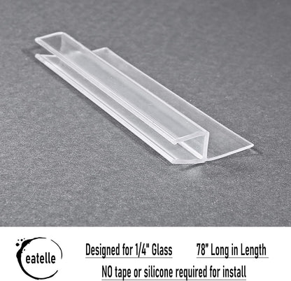 eatelle Frameless Shower Door Side Seal Strip for 3/8 Inch (10mm) Glass, Vertical Polycarbonate H-Jamb 180 Degree 78" Long