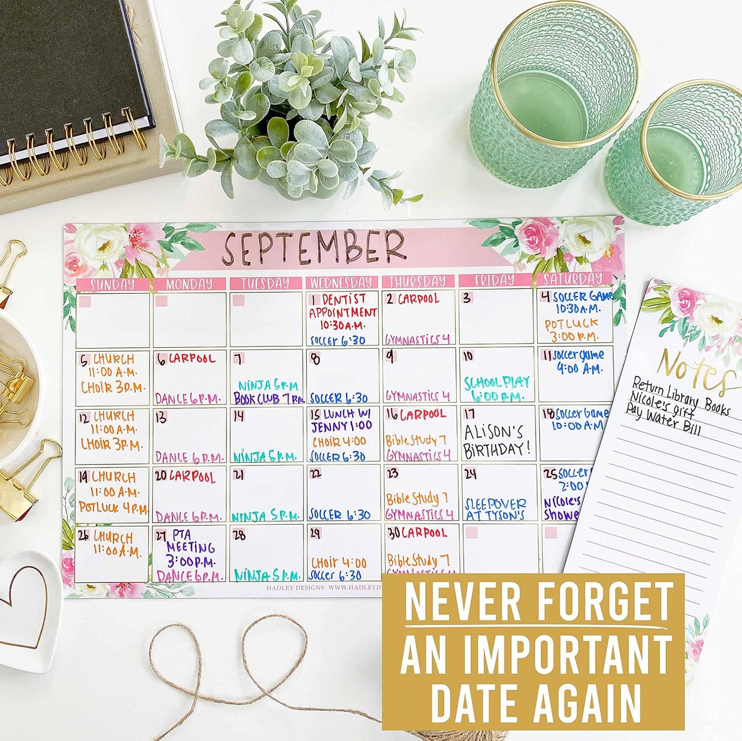 Hadley Designs Magnetic Calendar for Refrigerator - Kraft White Magnetic Dry Erase Calendar, Dry Erase Calendars for Wall, Magnet Fridge Calendars, Notepad for Fridge with Magnet