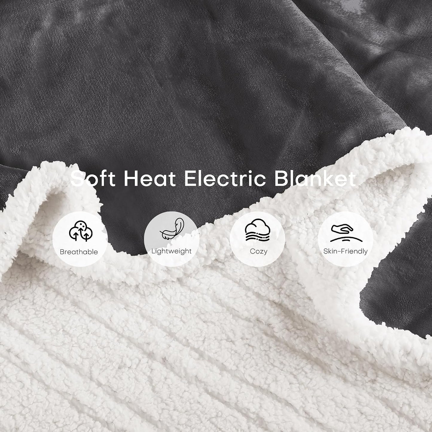 Electric Heated Blanket Full Size 72"x84" – Light Gray | ETL for Safe Overnight, 4 Heat Settings & 10H Auto Off, Dual-Sided Microplush Sherpa for Home Night, Machine washable
