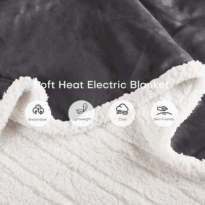 Electric Heated Blanket Full Size 72"x84" – Light Gray | ETL for Safe Overnight, 4 Heat Settings & 10H Auto Off, Dual-Sided Microplush Sherpa for Home Night, Machine washable