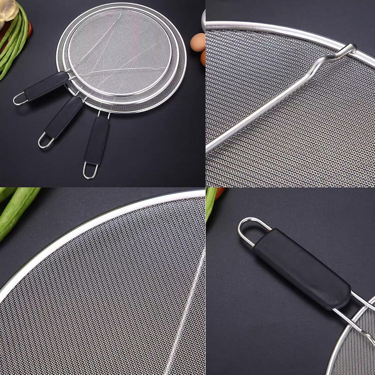 Splatter Screen for Frying Pan: Stainless Steel Grease Splatter Guard Oil Splatter Guard for Cooking, Mesh Frying Screen Keeps Kitchen Clean and Protects Skin From Burns (Red, 11in)