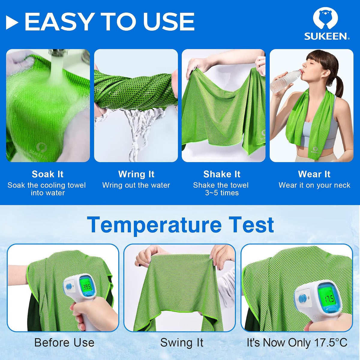 Sukeen 4 Pack Cooling Towels (40"x 12"), Cooling Neck Wraps, Soft Ice Towel