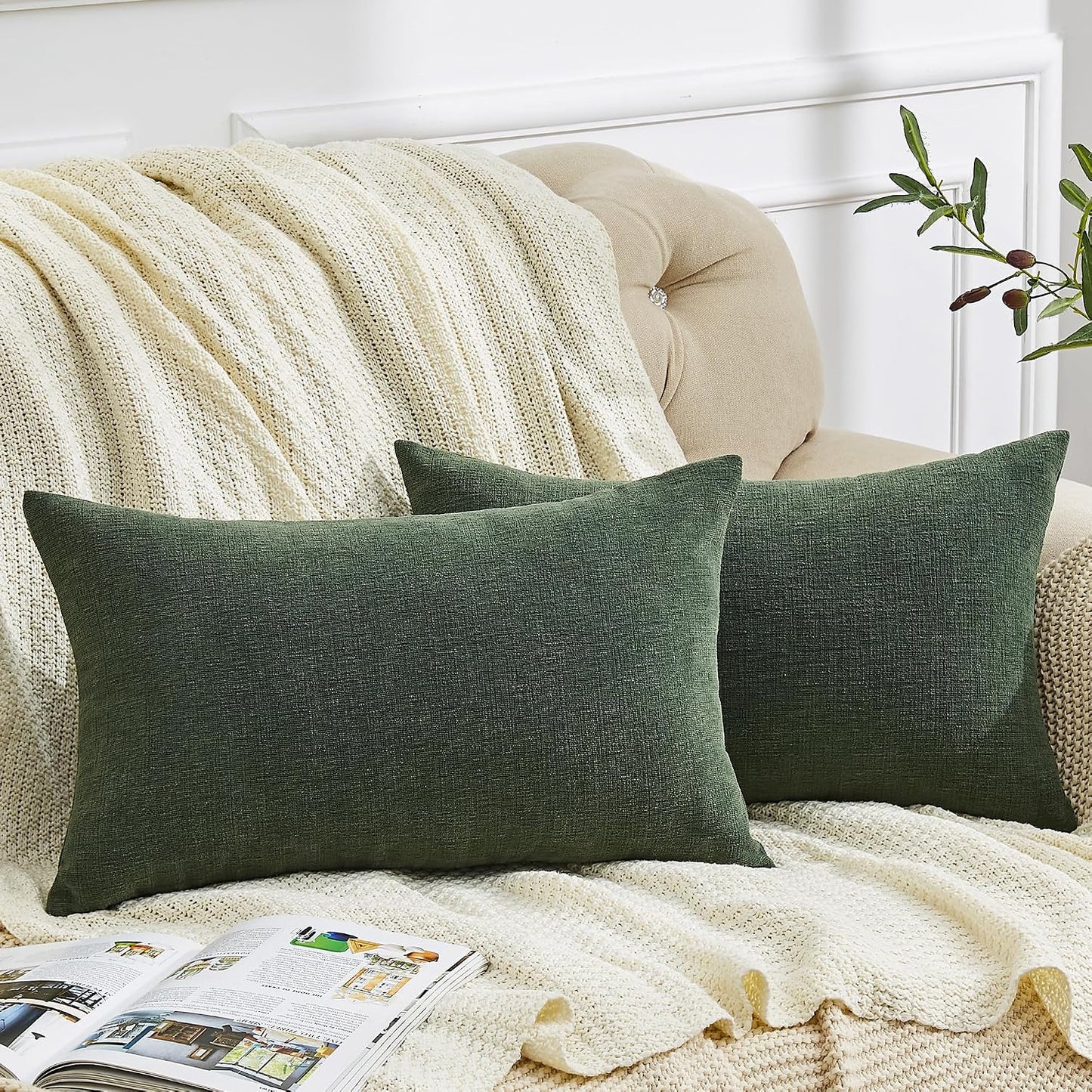 GAWAMAY Lumbar Support Pillow Decorative Rectangle Throw Pillow Covers 12"x20" Inch Set of 2, Soft Chenille Fall Pillowcase for Living Room Bedroom Sofa Couch Cushion Cover Grey 30x50cm (No Insert)