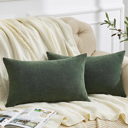 GAWAMAY Lumbar Support Pillow Decorative Rectangle Throw Pillow Covers 12"x20" Inch Set of 2, Soft Chenille Fall Pillowcase for Living Room Bedroom Sofa Couch Cushion Cover Grey 30x50cm (No Insert)