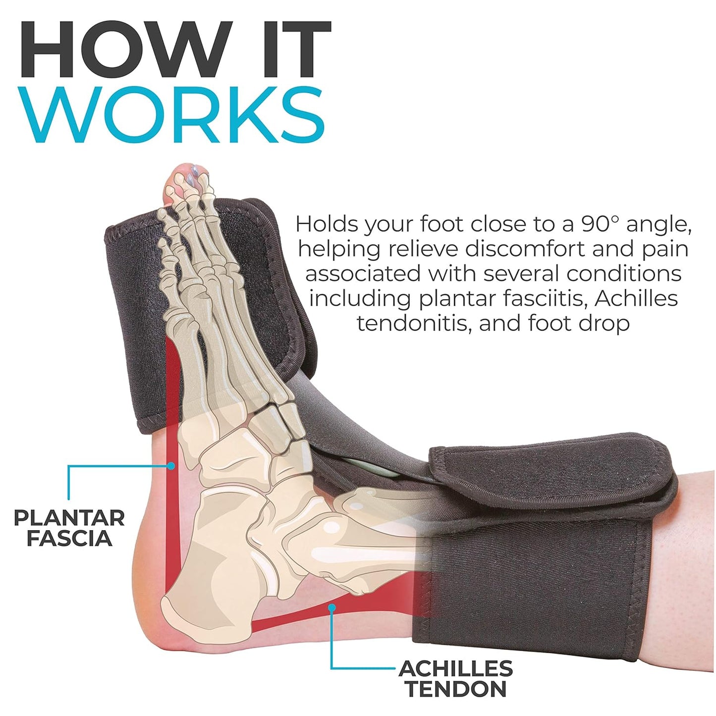 BraceAbility Dorsal Night Splint | Plantar Fasciitis Pain Relief, Foot Drop Brace for Sleeping, and Achilles Tendon Stretcher Boot for Nighttime Ankle Dorsiflexion (L/XL)