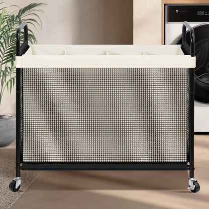 STO STO Laundry Hamper 2 Section, 100L Rolling Laundry Sorter Cart with Removable and Washable Liner Bag, Clothes Hamper with Wheels and Metal Handle for Laundry Room and Bedroom