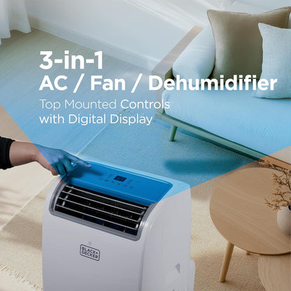BLACK+DECKER Smart Portable Air Conditioner, 12,000 BTU, BPACT12WT, White | 8,000 BTU SACC for Rooms up to 550 Sq. Ft., Smart 3-in-1 Portable AC, Fan and Dehum with Follow Me Remote