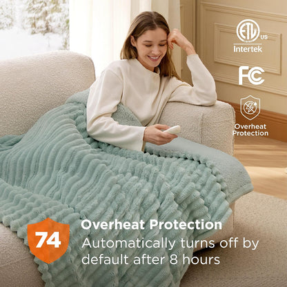 Bedsure Heated Blanket Electric Throw - Thick Striped Fast Heating Electric Blanket with Preheat Function, 6 Heat & 6 Timer (Up to 10H), 8H Auto Off, ETL Certified, Gifts for Women (50"x60", White)