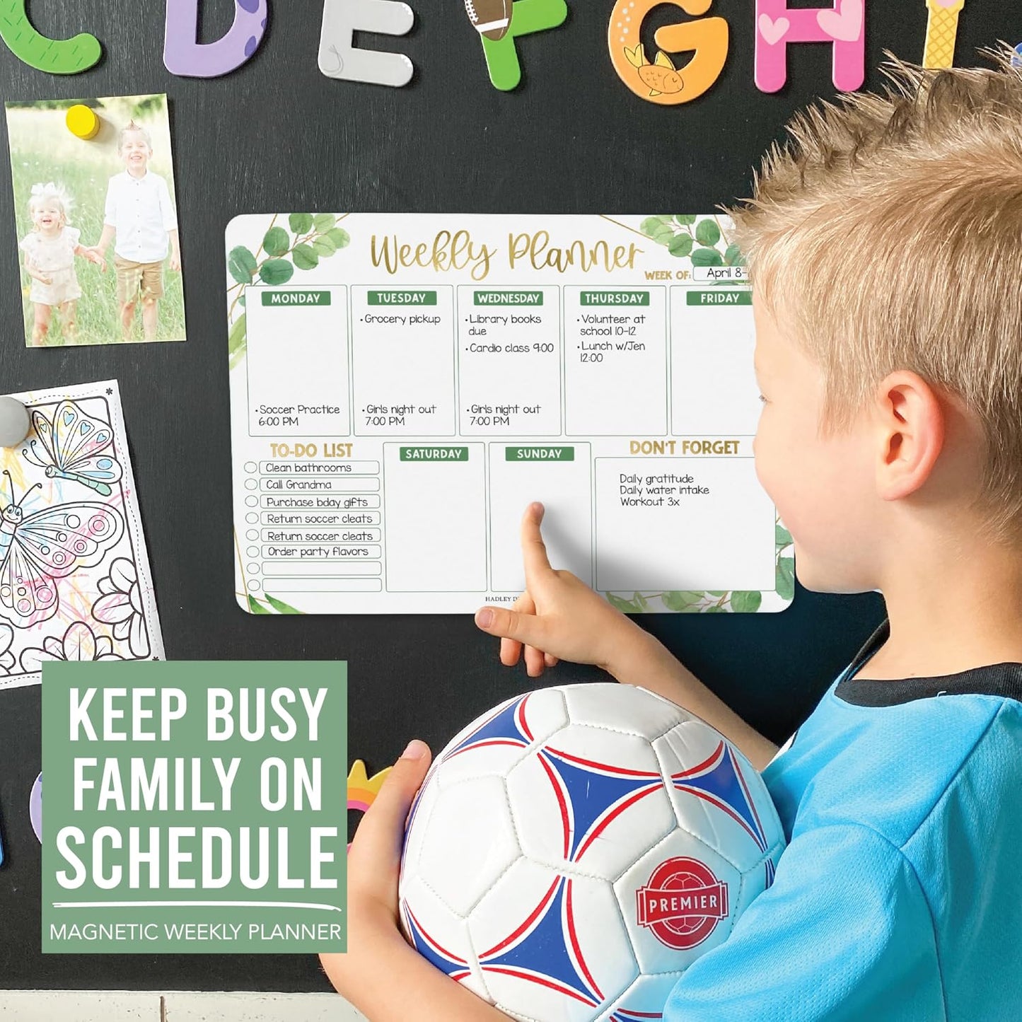 Hadley Designs Magnetic Weekly Planner for Fridge - Greenery Weekly Dry Erase Board, Week Magnetic Calendar for Refrigerator, Week Planner Board, Magnet Schedule Planners for Fridge