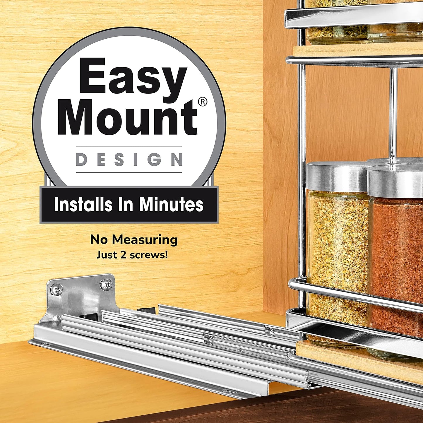 LYNK PROFESSIONAL® Pull Out Spice Organization for Cabinets - 4-3/8 inch Wide – Spice Rack for Inside Cabinets, Slide Out Spice Rack Organizer for cabinet – Pull Out Spice Rack, Sliding 2 Tier Chrome