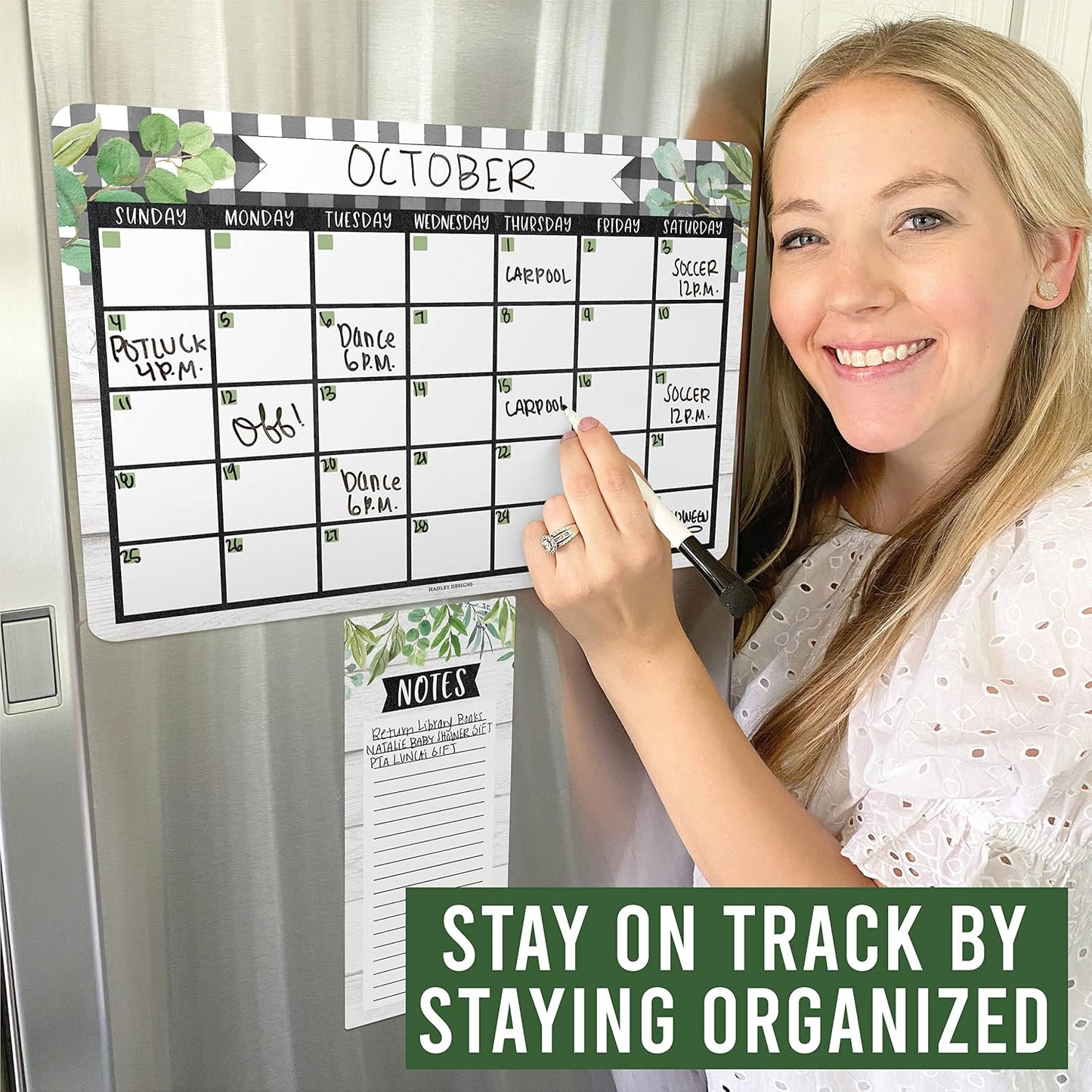 Hadley Designs Magnetic Calendar for Refrigerator - Kraft White Magnetic Dry Erase Calendar, Dry Erase Calendars for Wall, Magnet Fridge Calendars, Notepad for Fridge with Magnet