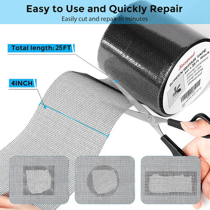 Secopad 2" x 420" (35FT) Screen Repair Tape, Screen Repair Kit, Black | Window Screen Patch, Quick Repair, Strong Adhesive, Easy to Use, For Mesh Window & Door, Cuttable Fiberglass, No Tools Needed