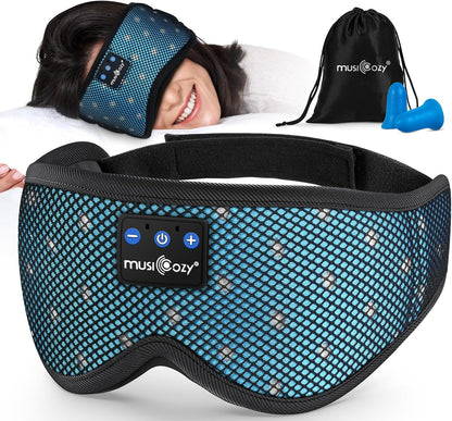 MUSICOZY Bluetooth Sleep Mask Headphones for Side Sleepers | Soft Mesh Eye Masks With Ultra-Thin Speakers, HD Audio, Comfortable Fit For Sleeping, Travel and Relaxation