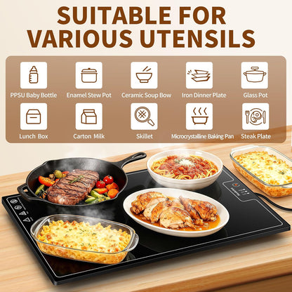 Warming Mat for Food,Extra Long 40"x12",Tempered Glass Warming Tray, Black