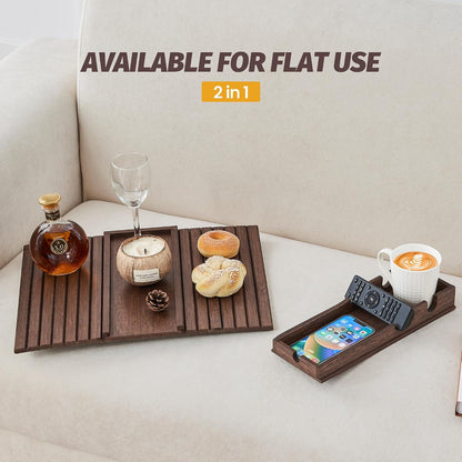 GEHE Couch Cup Holder, Anti Falling Sofa Arm Tray, Natural Bamboo Sofa Cup Holder More Safe for Your Family, Portable Couch Arm Tray Armrest Table for Remote, Snacks, Drinks