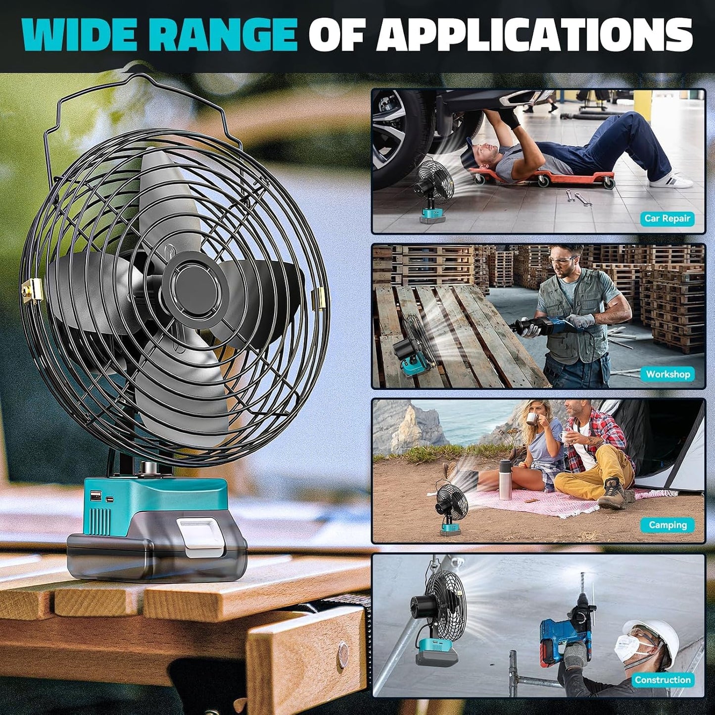 Ecarke 4" Clip Fan Compatible with Milwaukee 18V Battery (Tool Only) 3-Speed Cordless Clip-On Fan with 360° Rotation Low Noise Portable Desk Fan for Camping Jobsite Tent Fishing Outdoor