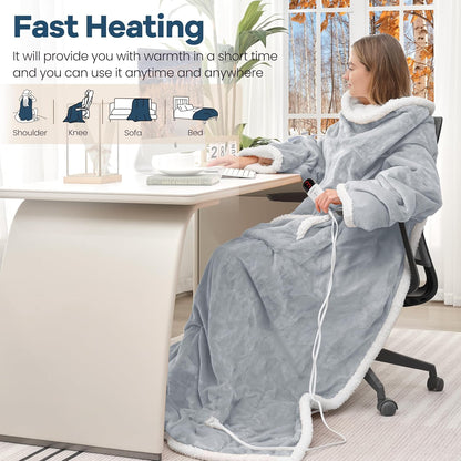 MAXEVE Heated Wearable Blanket with Foot Pocket & Sleeves Electric Snuggle