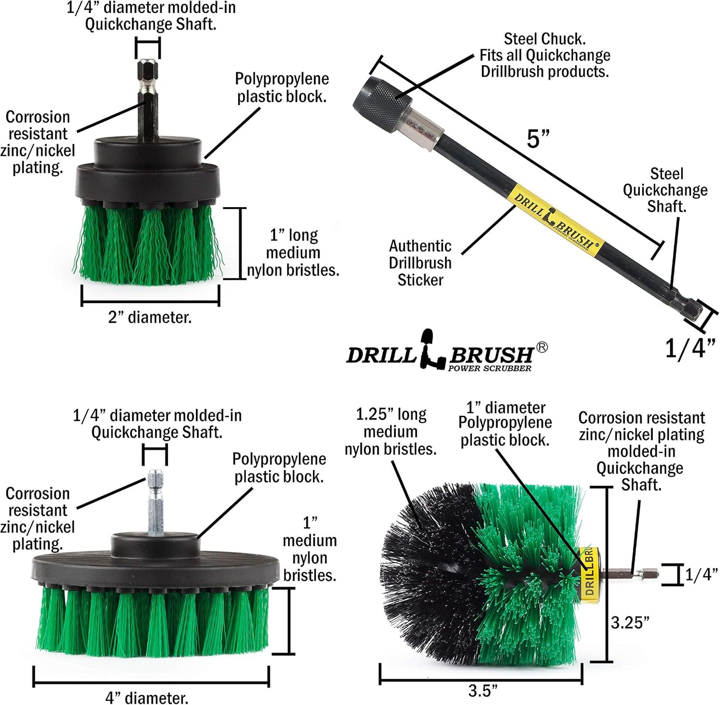 Drillbrush Shower Scrubber Drill Attachment - Car Detailing Tools - | Dishwasher Safe Drill Brush Scrubber For Cleaning Tubs, Sinks, Tile, Grout, Flooring, Carpet, Leather, Seats, Boats,
