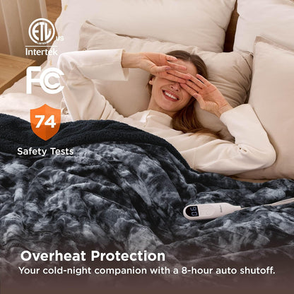 Bedsure Heated Blanket Throw Blanket with Preheat Function - Fast Heating Electric Blanket, Soft Flannel Throw with 6 Time Settings(Up to 10H), 6 Heating Settings, Gifts for Grandma (50"x60", Grey)