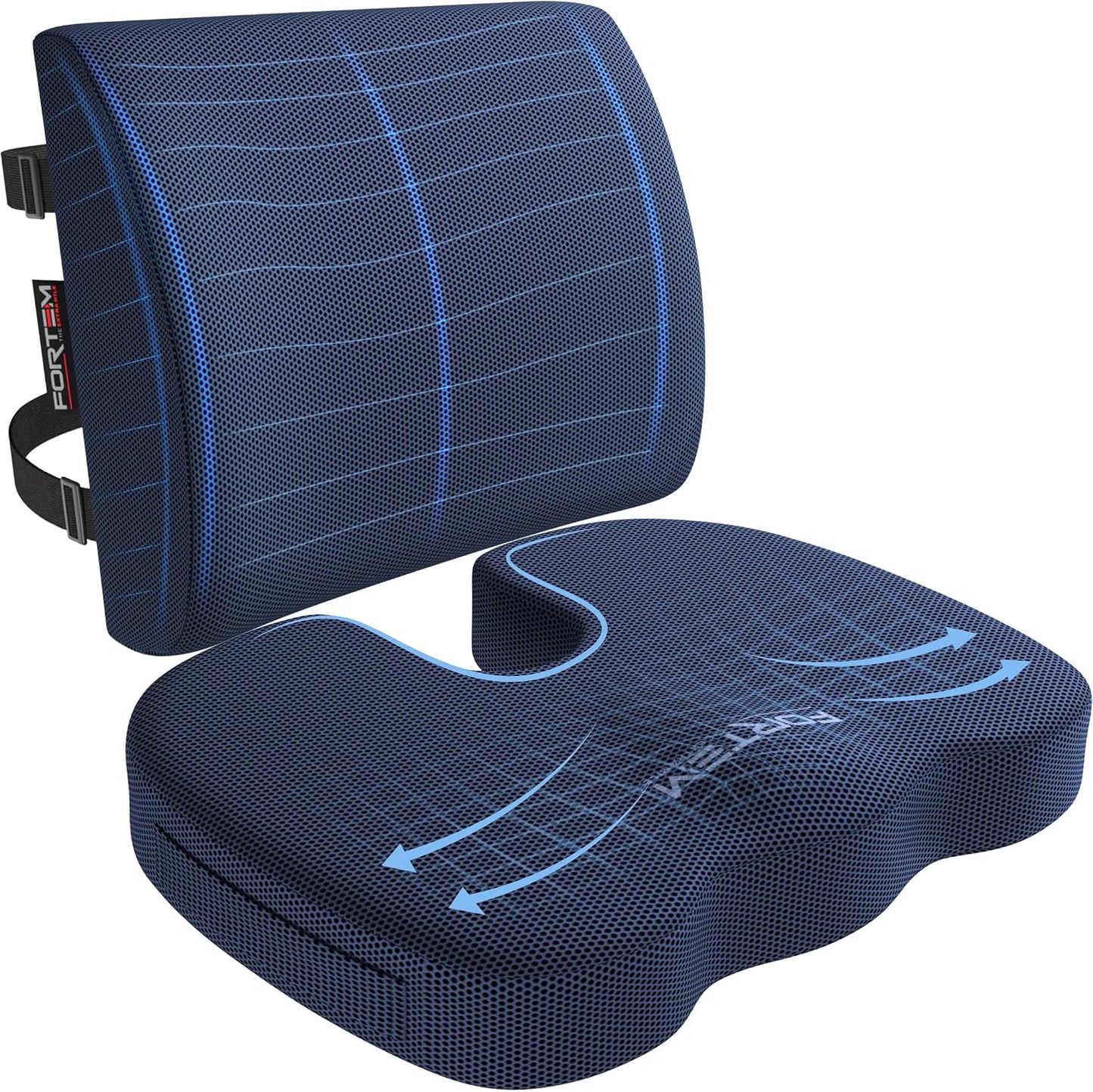 FORTEM Seat Cushion, Office Chair Cushion, Lumbar Support Pillow for Office Chair, Memory Foam Car Seat Cushions, Sciatica Coccyx Tailbone Pain Relief, Cushions for Back Support, Washable, Non Slip