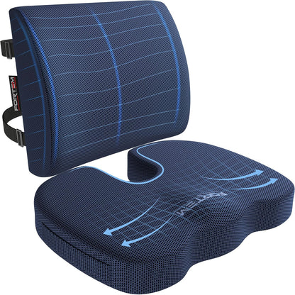 FORTEM Seat Cushion, Office Chair Cushion, Lumbar Support Pillow for Office Chair, Memory Foam Car Seat Cushions, Sciatica Coccyx Tailbone Pain Relief, Cushions for Back Support, Washable, Non Slip