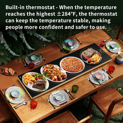 Electric Warming Tray,Extralong 47"x12",Tempered Glass Warming Mat for Food