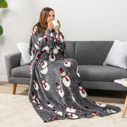 PAVILIA Blanket with Sleeves for Adult Women Men, Soft Warm Wearable Blanket Fleece Wrap Throw, Robe Blanket Gift