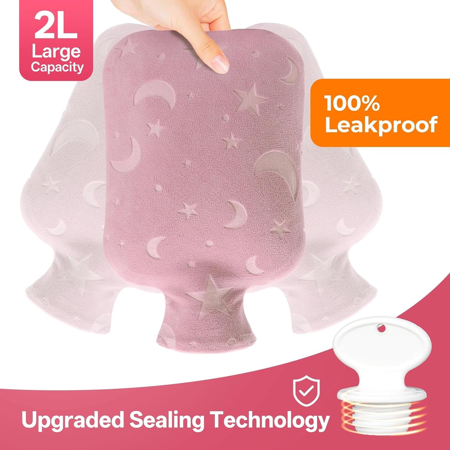 Hot Water Bottle with Soft Cover, 2L Hot Water Bag for Menstrual Cramps, Neck and Shoulder Pain Relief, Hot and Cold Therapies, Hand Feet Warmer, Blue