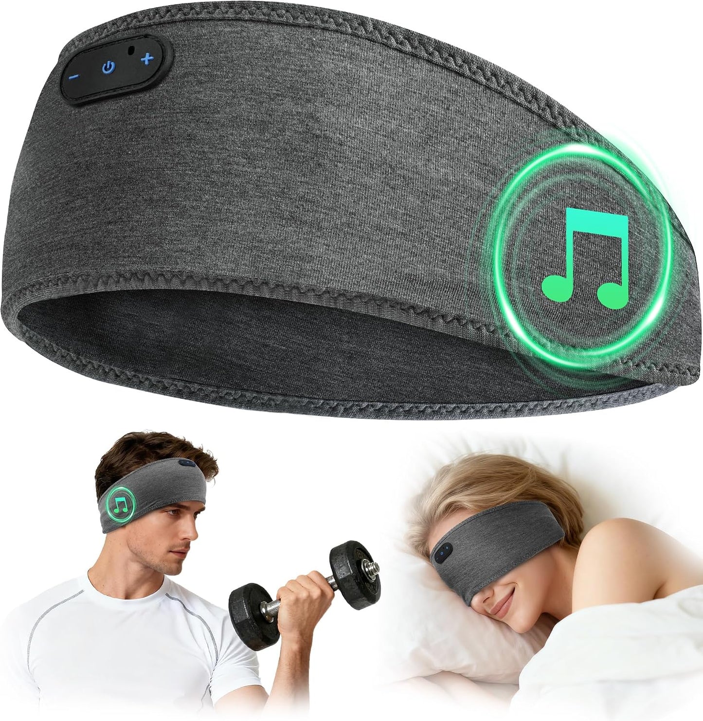 Bamboo Cotton Sleep Headphones,Ultra-Soft Wireless Headband Bluetooth for Side Sleepers, with 14H Playtime & Bluetooth 5.4, 4-in-1 Music Sleep Earphones for side sleeping(Black)