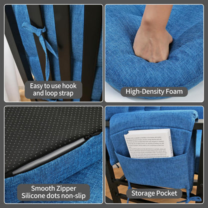 BUYUE Glider Rocker Replacement Cushion 5 PCS with Ties, Linen High-Density Foam Non-Slip & Washable Rocking Chair Pads for Sitting,Red