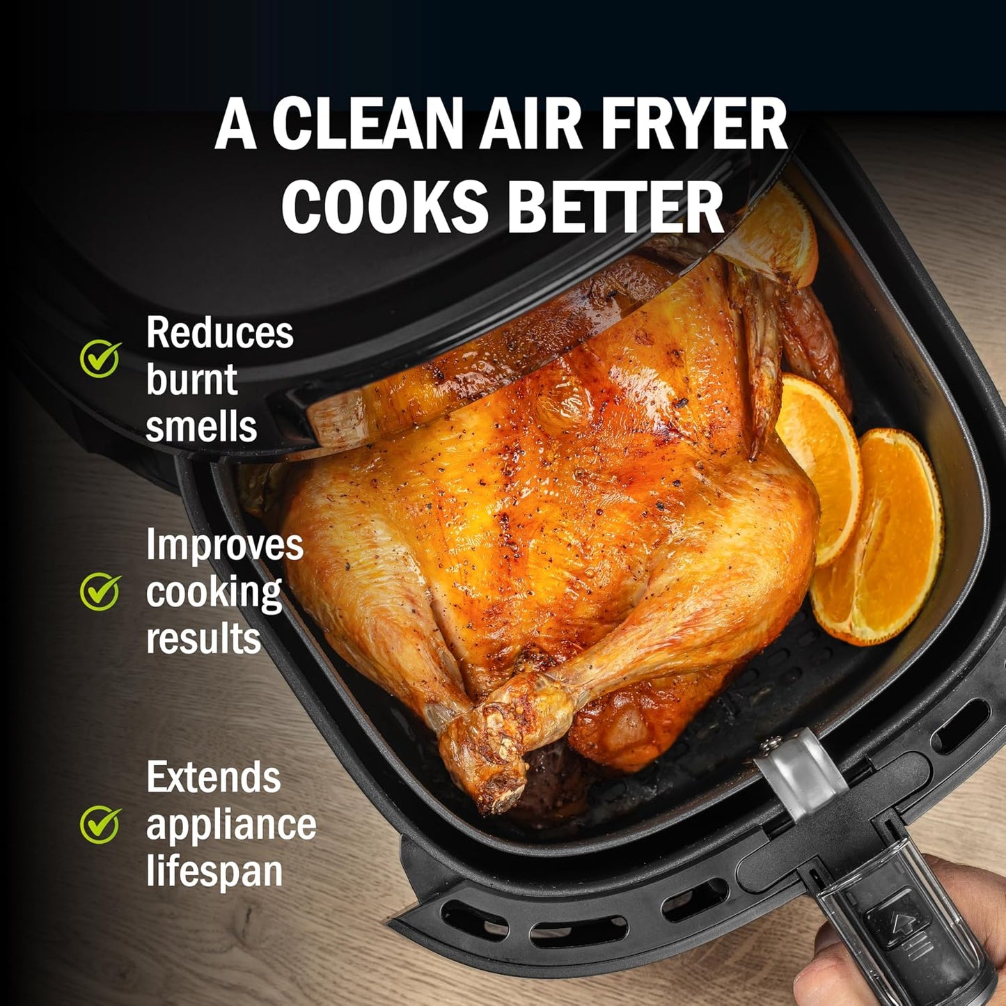 Air Fryer Cleaner and Degreaser. 6 Powder Sachets with Brush. Cuts Grease, Burnt Food and Odors. For Basket, Drawer, Grill and Crisper Plate. Nonstick Safe
