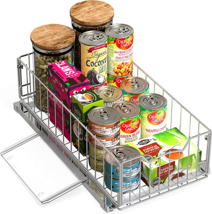 Simple Houseware Pull-Out Cabinet Sliding Basket, 17.2Dx9.7Wx5H, Chrome | Ideal for Kitchen and Bathroom Cabinet Storage Organizer, Under Sink or Pantry Organization