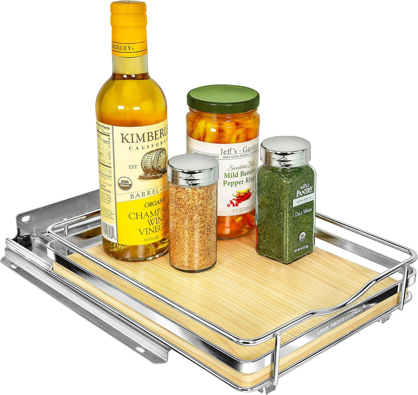 LYNK PROFESSIONAL® Pull Out Spice Organization for Cabinets - 4-3/8 inch Wide – Spice Rack for Inside Cabinets, Slide Out Spice Rack Organizer for cabinet – Pull Out Spice Rack, Sliding 2 Tier Chrome