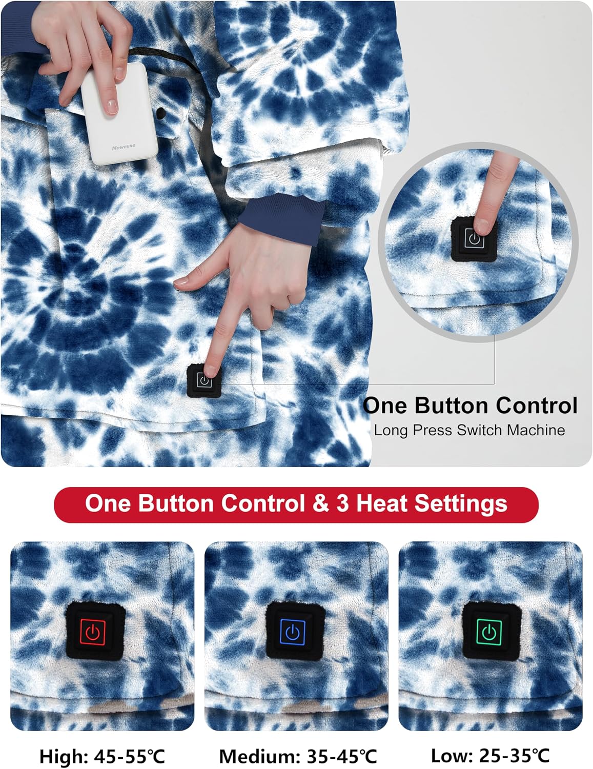 KFUBUO Wearable Heated Blanket Cordless Oversized Hoodie Sweatshirt