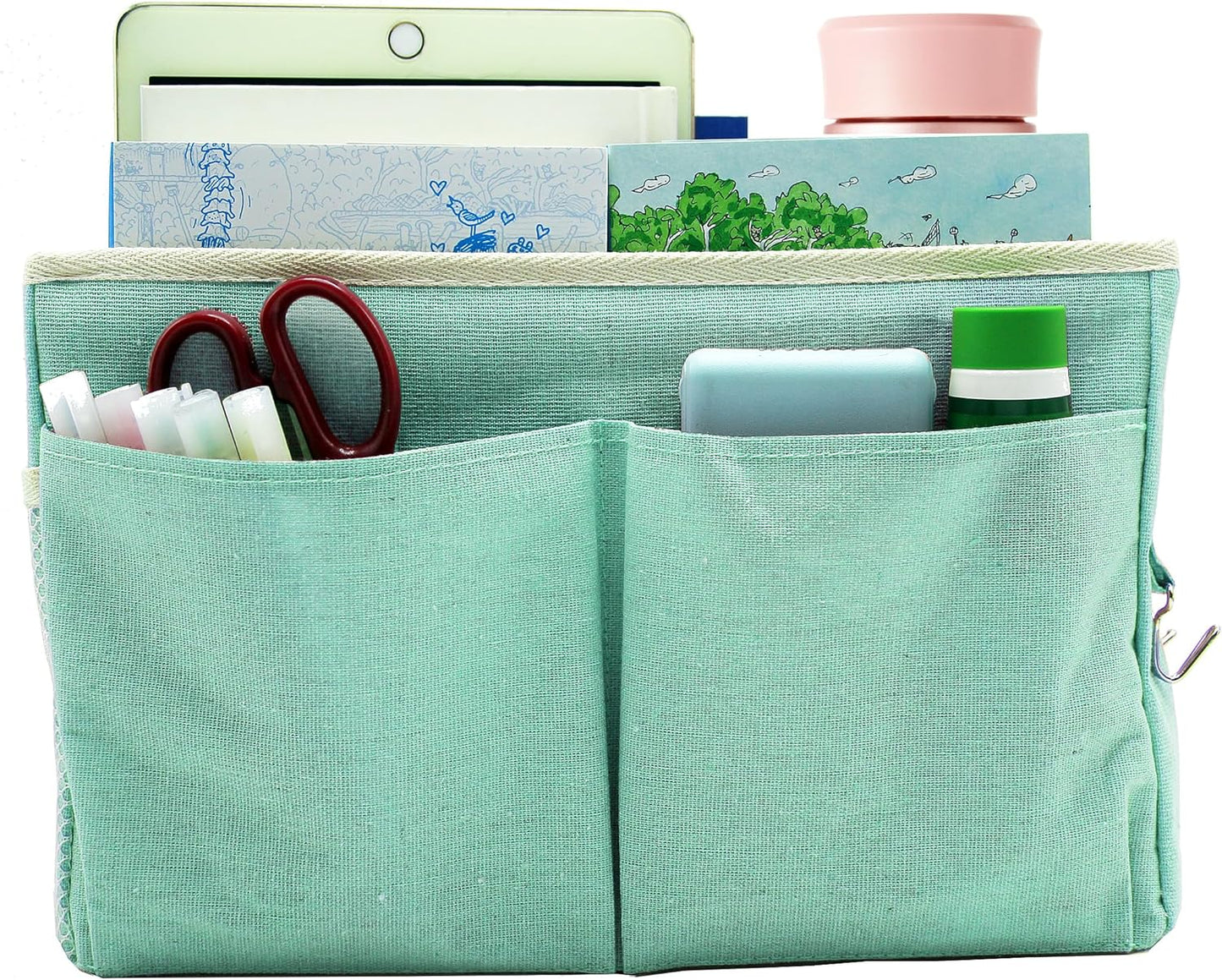 Bedside Caddy Bedside Hanging Storage Basket Multi-Function Organizer Caddy for Bunk and Hospital Beds Dorm Rooms Bed Rails, Can be Placed Glasses Books Mobile Phones（Navy Blue）