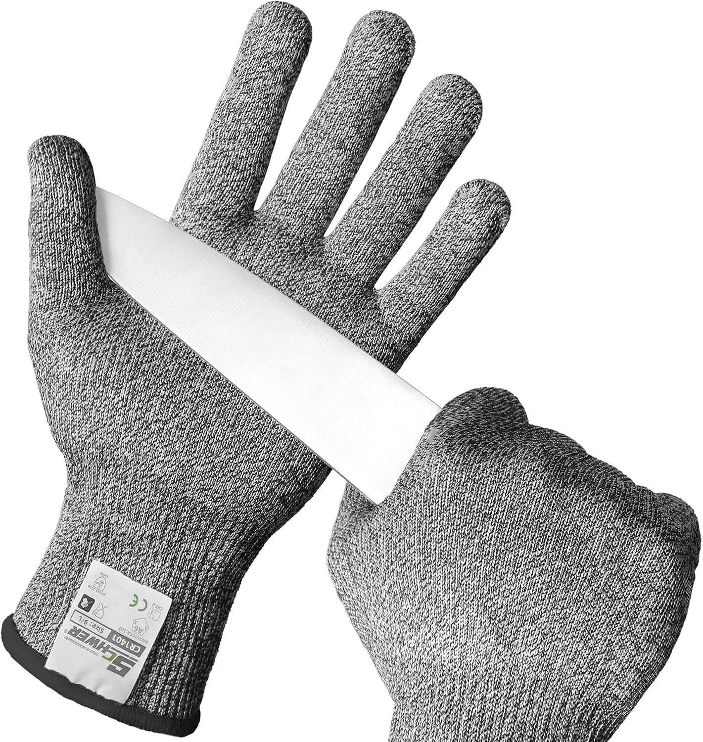 Schwer SlicePro ANSI Cut Resistant Gloves, Food Grade Cutting Glove for Kitchen Food Prep, Mandoline Gloves for Meat Cutting, Oyster Shucking, Fish Fillet Processing, PR1501-G, L | Non PFAS, No Glass Fiber, for Kitchen Food Prep, Mandolin Slicing, Meat