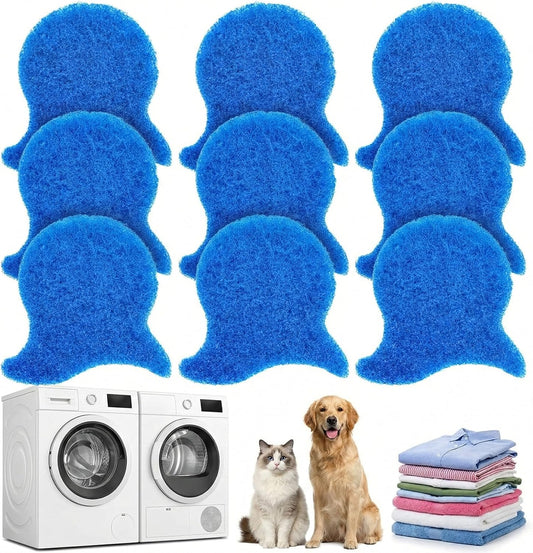 9 PCS Blue Pet Hair Remover for Laundry - High Visibility Reusable Fur Catcher, Traps Hair in Washer & Dryer, for Dog & Cat Hair on Clothes, Bedding (9 Blue Pads)