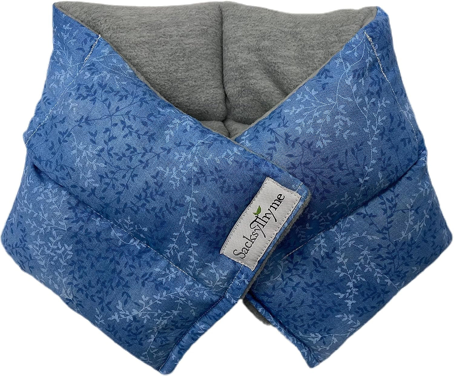 SacksyThyme Microwaveable Heating Pad - Microwave Neck and Shoulder Wrap for Moist Hot Therapy - Hot & Cold Compress for Relaxation & Stress Relief - Flaxseed - Made in USA - 22"x6", Grey